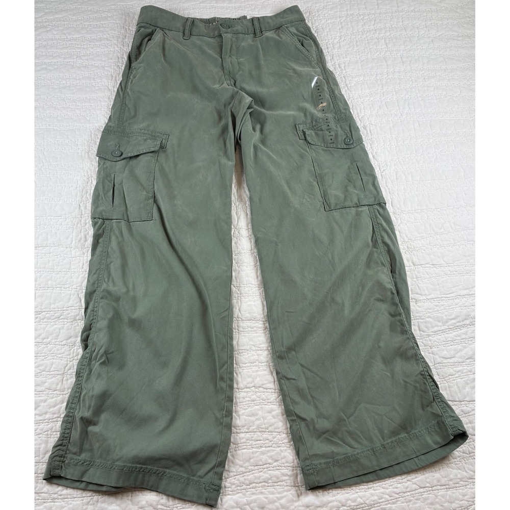 NWT American Eagle Cargo Pant Sz 4L Green Dreamy Drape Baggy Wide Leg Stretch
